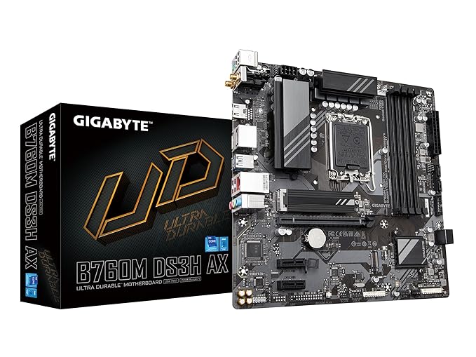 GIGABYTE B760M DS3H AX Micro-ATX Motherboard | LGA 1700 | Intel B760 | DDR5 | Dual M.2 Slots | PCIe 4.0 | USB 3.2 Gen 2 Type-C | WiFi 6E | 2.5GbE LAN | Q-Flash Plus | PCIe EZ-Latch