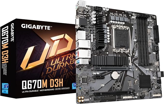 GIGABYTE Q670M D3H (LGA1700/ Intel/ Q670/ M-ATX/ DDR5/ Dual M.2/ PCIe 4/ USB 3.2 Gen2 Type-C/Intel 2.5GbE LAN/Motherboard)
