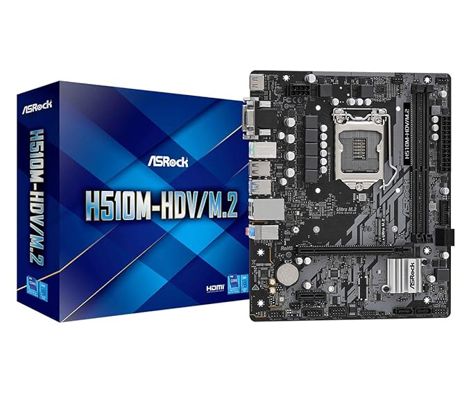 ASRock H510M-Hdv/M.2 Compatible With Intel 10Th And 11Th Generation Cpus (Lga1200) H510 Chipset, Microatx Motherboard, ddr_4