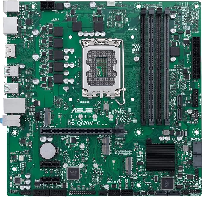 ASUS M.2 slots,4 Pro Q670M-C-CSM LGA 1700 (Intel 12th Gen & Intel vPro) mATX Motherboard (PCIe 4.0, DDR5 4800, 2xNVMe SSD M.2, USB 3.2 Gen 2, ASUS Boot), Black