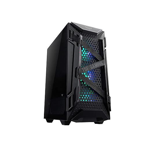 ASUS TUF Tempered Glass Gaming GT301 Mid-Tower Compact Case for ATX Motherboards with Honeycomb Front Panel, 120mm Aura Addressable RBG Fans and 360mm Radiator Support, 2 x USB 3.2, Black