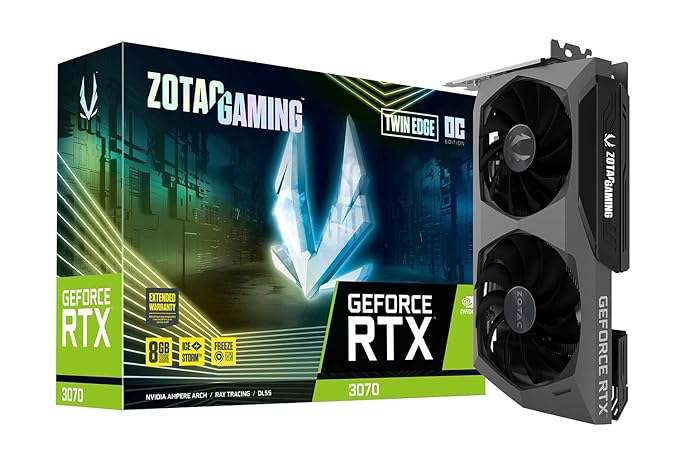 ZOTAC GAMING GeForce RTX 3070 Twin Edge OC 8GB GDDR6 256-bit 14 Gbps PCIE 4.0 Gaming Graphics Card, IceStorm 2.0 Advanced Cooling, White LED Logo Lighting, ZT-A30700H-10P