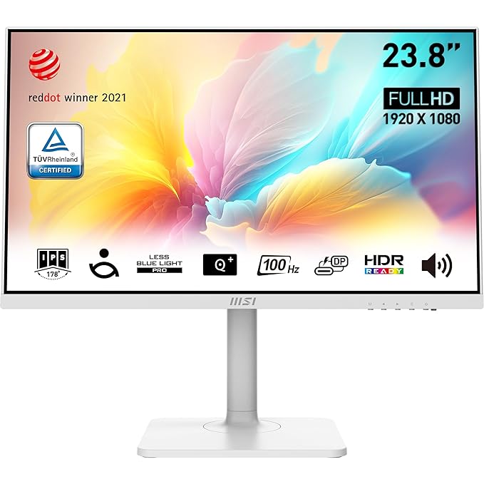 MSI Modern MD2412PW 23.8 Inch FHD Office Monitor - 1920 x 1080 IPS Panel, 100 Hz, Eye-Friendly Screen, HDR Ready, Built-in Speakers, 4-Way Adjustable Stand - HDMI 1.4b, USB Type-C