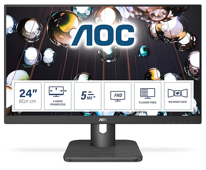 AOC 23.8-inch LED Monitor with VGA Port, HDMI Port, Display Port - 24E1Q (Black)