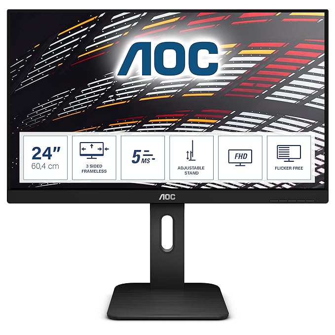 AOC 23.8-inch LED Monitor with VGA Port, HDMI Port,USB Hub, Display Port, Height Adjustable Stand - 24P1 (Black)
