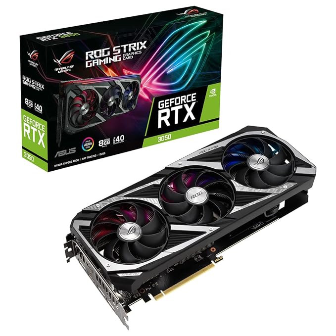 ASUS ROG Strix GeForce RTX 3050 8GB GDDR6 pci_e_x4 128-Bit Graphics Card with Thee Edge Cutting Powerful Axial-tech Fans and ARGB Lightning Effetcs