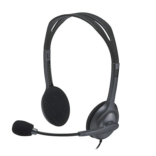 Logitech H111 Wired On-Ear Headphones with Mic in Black.