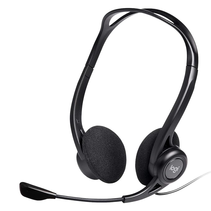 Logitech H370 USB Stereo Wired Over-Ear Headphones with Mic, featuring in-line controls, adjustable headband, and compatibility with PC, Mac, and laptops, in Black.