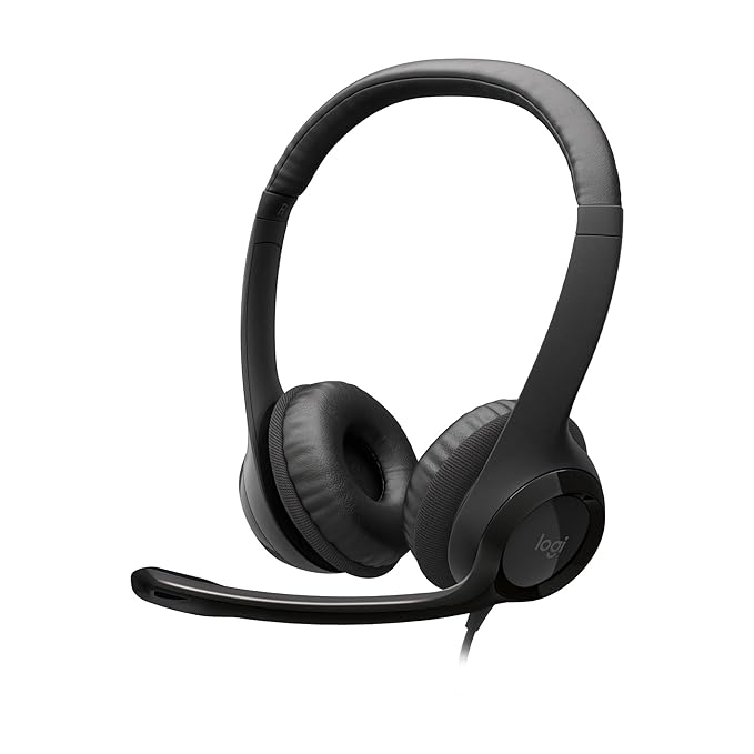 Logitech H390 Wired On Ear Headset for PC/Laptop, Stereo Headphones with Noise Cancelling Microphone (Black)