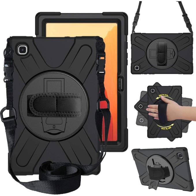 ProElite Rugged Armor Case Cover for Samsung Galaxy Tab A7 10.4" SM-T500/T505/T507 with Hand Grip and Rotating Kickstand - Black