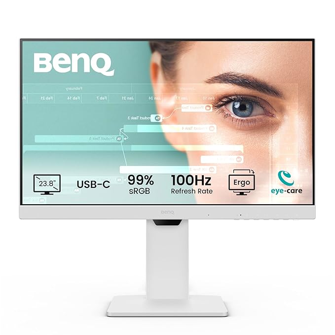 BenQ GW2486TC 24" IPS 100Hz Full HD Coding Monitor | USB-C (65W PD) | Coding Mode | HDMI | DisplayPort | USB Hub | 2W x 2 Speakers | Eye Care | Noise Cancelling Microphone (White)