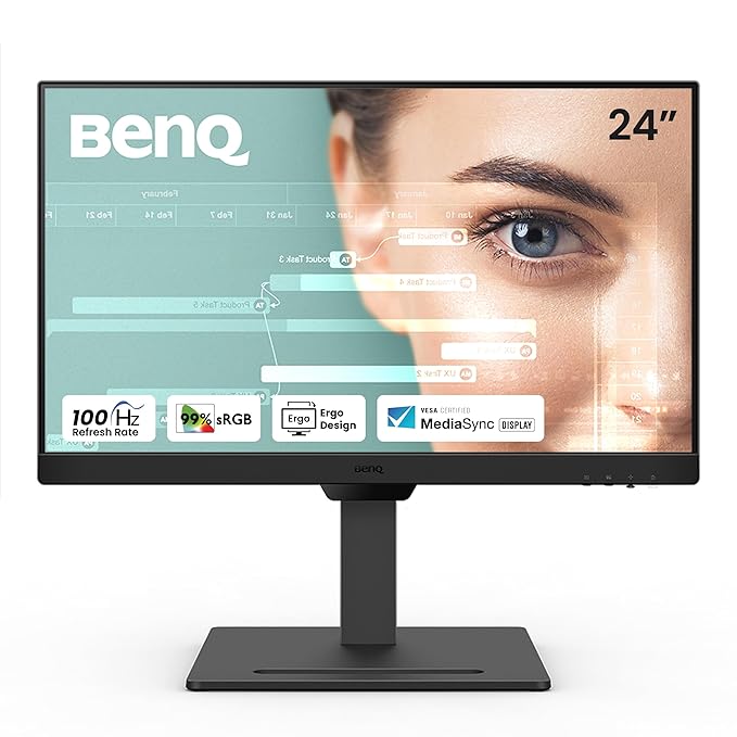 BenQ GW2490T 24" 1300:1 CR 1080p FHD IPS Monitor | 100Hz | Height Adjustable | VESA MediaSync | Dual HDMI | DisplayPort | Built-in Speakers | Eye-care | Low Blue Light+ (Black)