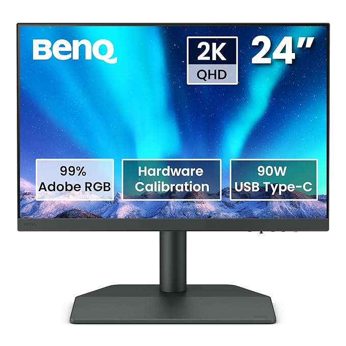 BenQ SW242Q | 24-inch 2K AdobeRGB Monitor | 90W USB-C | Pro Photographer & Videographer