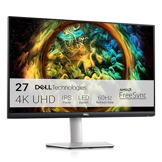 Dell S2721QS 4K UHD Monitor | 27 Inch (68.5 cm) | 3840 x 2160 Pixels | IPS Ultra-Thin Bezel | AMD FreeSync | HDMI & DisplayPort | VESA Certified | Silver