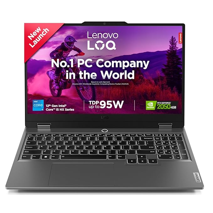 Lenovo LOQ Gaming Laptop | Intel Core i5-12450HX | 15.6" FHD Display |12GB RAM | 512GB SSD | Windows 11 | NVIDIA RTX 2050 4GB Graphics |3-Month Game Pass | 1 Year ADP Free | Grey | 2.4 kg | 83GS008VIN