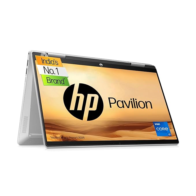 HP Pavilion x360 14-ek1021TU 2-in-1 Laptop | Intel® Core™ i7-1355U | 35.6 cm (14 inch) FHD, Multitouch-enabled IPS | 5 MP Camera | 16GB RAM, 512GB SSD | Intel® Iris® Xᵉ Graphics | Windows 11 | B&O Audio | Backlit Keyboard | MS Officed