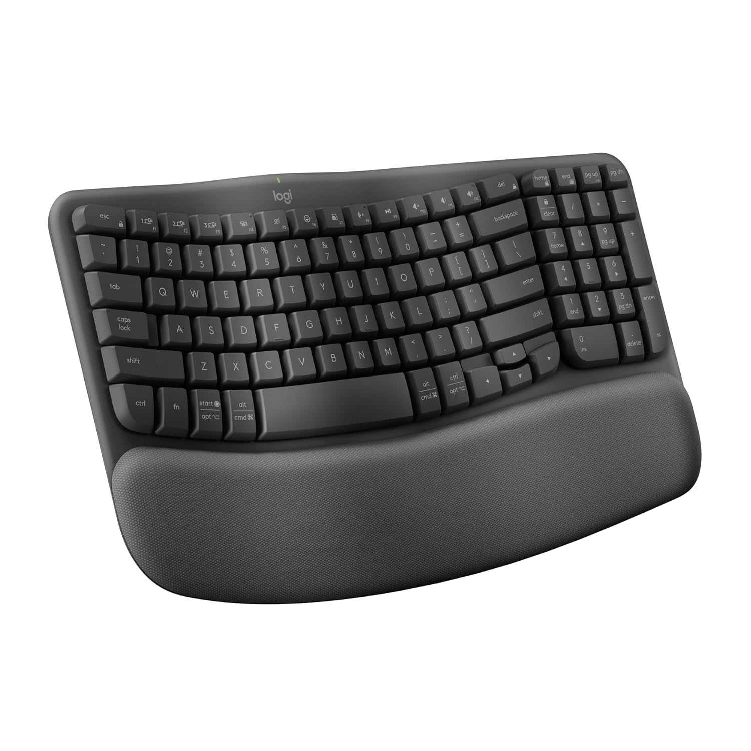 Logitech Wave Keys Wireless Ergonomic Keyboard | Cushioned Palm Rest | Easy-Switch | Bluetooth | Logi Bolt | Multi-OS Compatible | Windows/Mac | Graphite