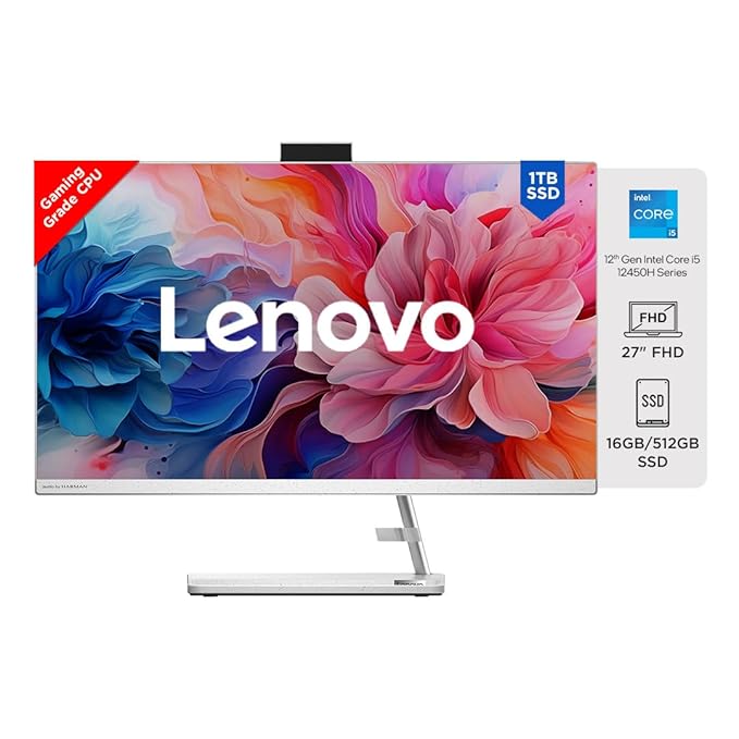 LENOVO AIO 3 F0GJ00F5IN | Intel Core i5-12450H | 16GB DDR4 | 512GB SSD | 27" FHD AG Display | WLAN 2x2AC + BT | Wireless Keyboard | Win11 Home + Office H&S 2021 | 1 Year Warranty | White