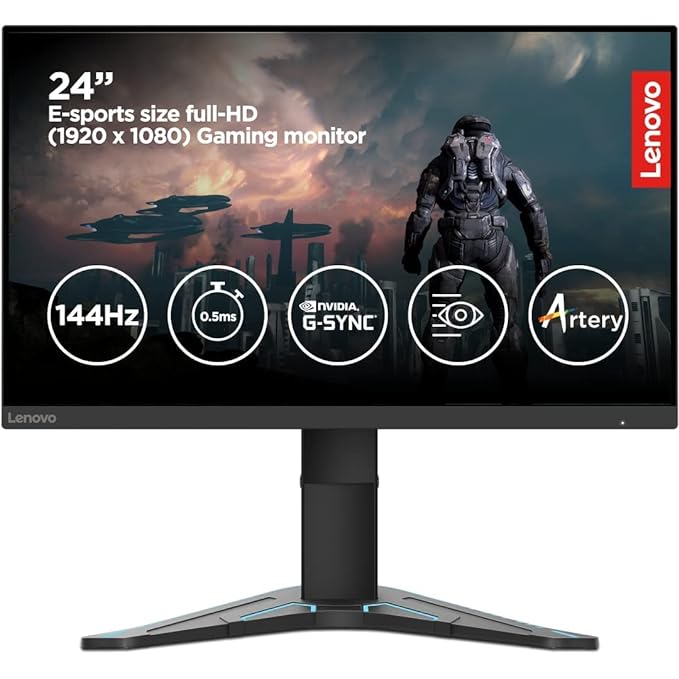 Lenovo Gaming G-Series - G24-20, 23.8 Inch (60.452 Cm) 1920 x 1080 Pixels Fhd IPS Monitor LCD | 165Hz, 0.5Ms, 99% Srgb, 350 Nits, AMD Freesync Premium, Hdmi 2.0, Dp, Height Adjust Stand (Raven Black)