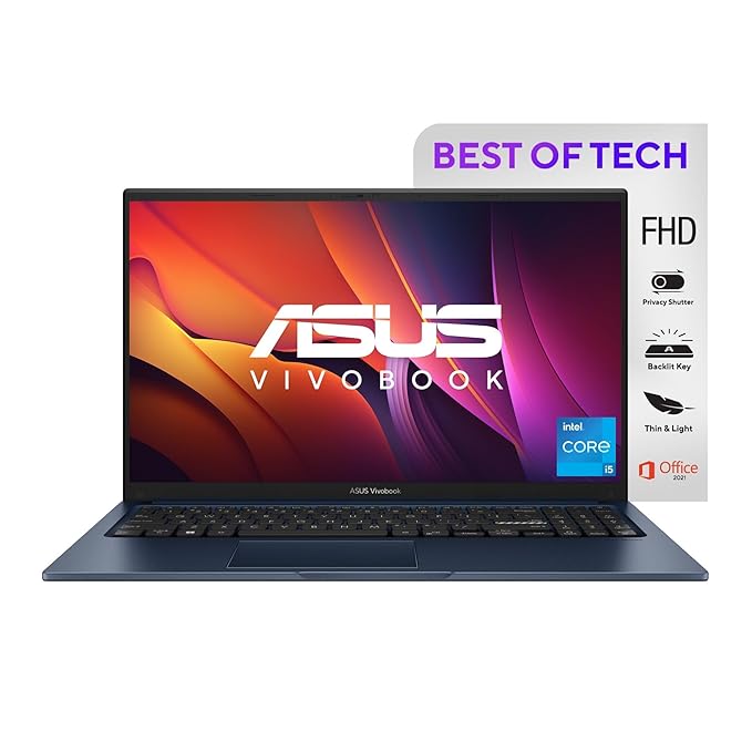 ASUS Vivobook 15 Intel Core i5-1235U 12th Gen Laptop | 15.6" FHD, 8GB RAM, 512GB SSD, Windows 11, Office 2021, Backlit Keyboard, Quiet Blue,X1504ZA-NJ521WS