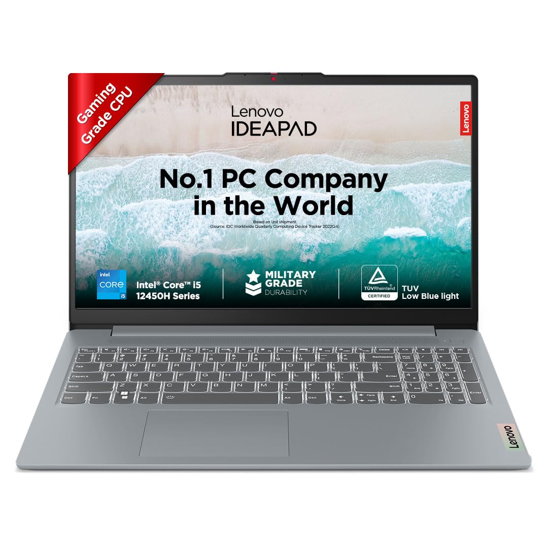 Lenovo IdeaPad Slim 3, 12th Gen i5-12450H, 15.6" FHD IPS, 16GB RAM, 512GB SSD, Win 11, Office 21, Backlit KB, Alexa, 1-Year ADP, Arctic Grey, 1.6kg - 83ER008GIN