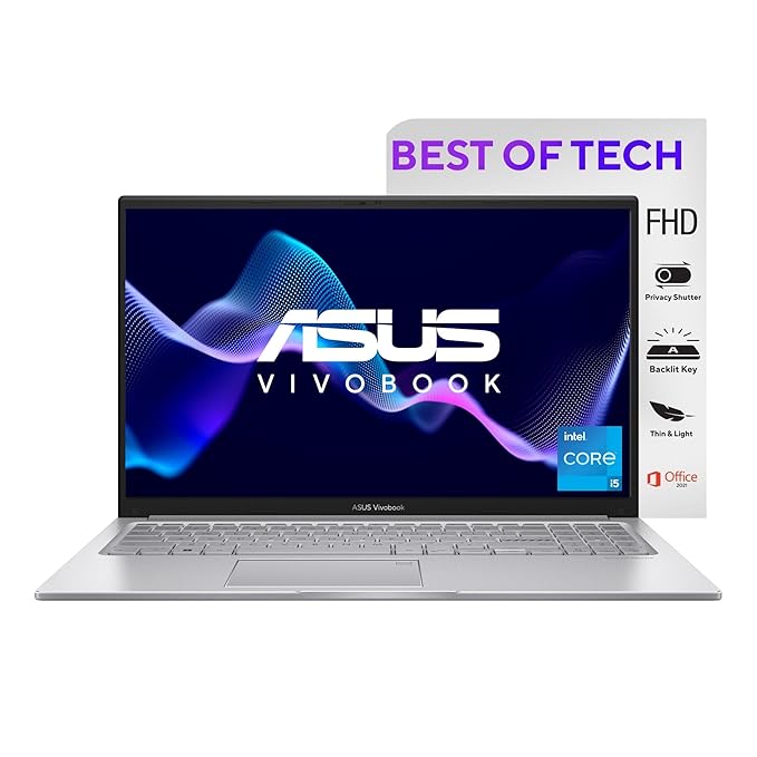 ASUS Vivobook 15 Intel Core i5-1235U 12th Gen Laptop | 15.6" FHD, 8GB RAM, 512GB SSD, Windows 11, Backlit ,Keyboard, Silver,X1504ZA-NJ522WS