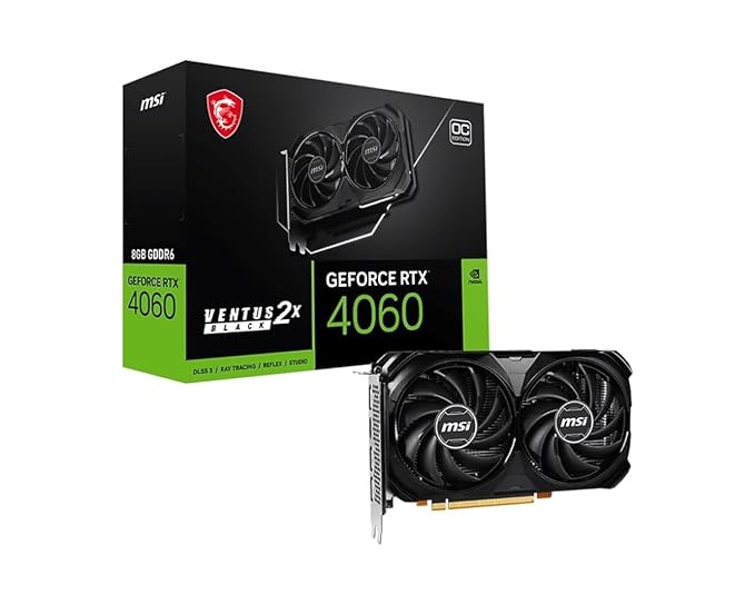 MSI GeForce RTX 4060 Ventus 2X Black 8GB OC Gaming Graphics Card (8GB GDDR6, 128-bit, PCIe)