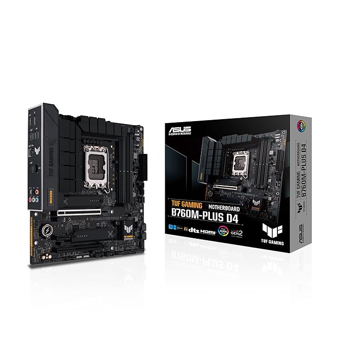 ASUS TUF Gaming B760M-PLUS LGA 1700 mATX Motherboard, PCIe 5.0, Dual M.2 Slots, 12+1 DrMOS, DDR4, 2.5Gb Ethernet, HDMI, DisplayPort, USB Type-C, Thunderbolt Support, Aura Sync