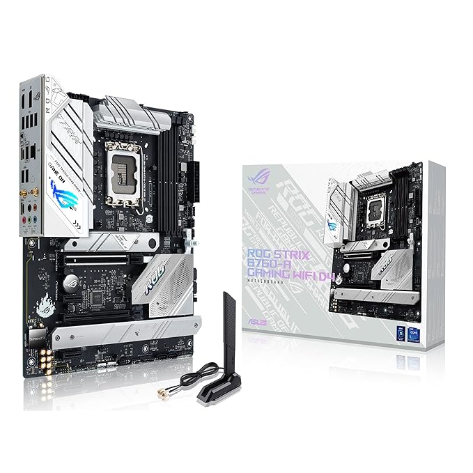 ASUS ROG Strix B760-A Gaming WiFi LGA 1700 ATX Motherboard (White), 12+1 Power Stages, DDR4, PCIe 5.0, 3 PCIe 4.0 M.2, WiFi 6E, USB 3.2x2 Type-C, AI Noise Cancellation, Aura Sync RGB