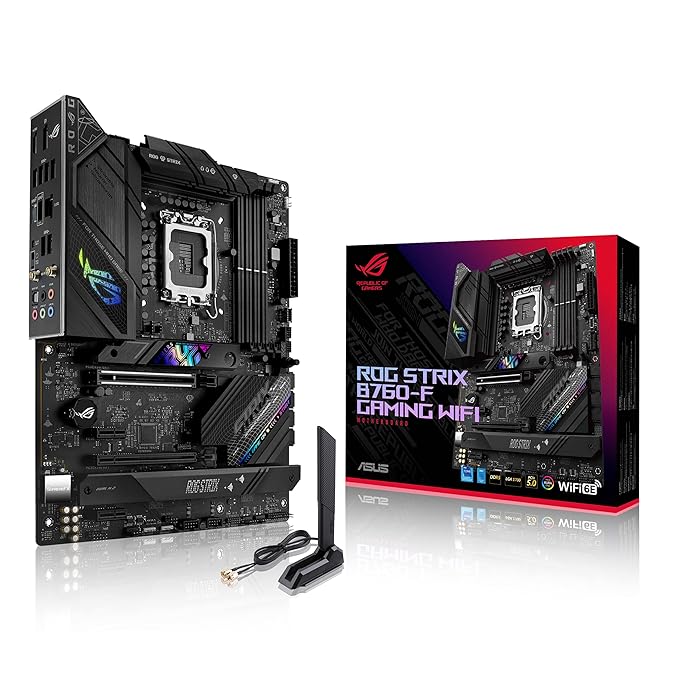 ASUS ROG Strix B760-F Gaming WiFi LGA 1700 ATX Motherboard, 16+1 Power Stages, DDR5, PCIe 5.0 SafeSlot, 3 PCIe 4.0 M.2, WiFi 6E, 2.5G Ethernet, USB 3.2x2 Type-C, AI Noise Cancellation & Aura Sync