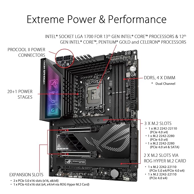 ROG Maximus Z790 Dark Hero ATX Motherboard (LGA 1700, Intel 12th/13th Gen, DDR5, PCIe 5.0, WiFi 6E, Advanced Cooling)