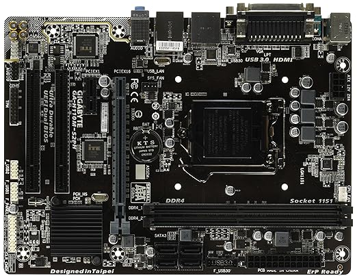 Gigabyte GA-H110M-S2PH Micro ATX Motherboard for Intel 6th Gen, DDR4, USB 3.1, HDMI, DVI-D, and D-Sub