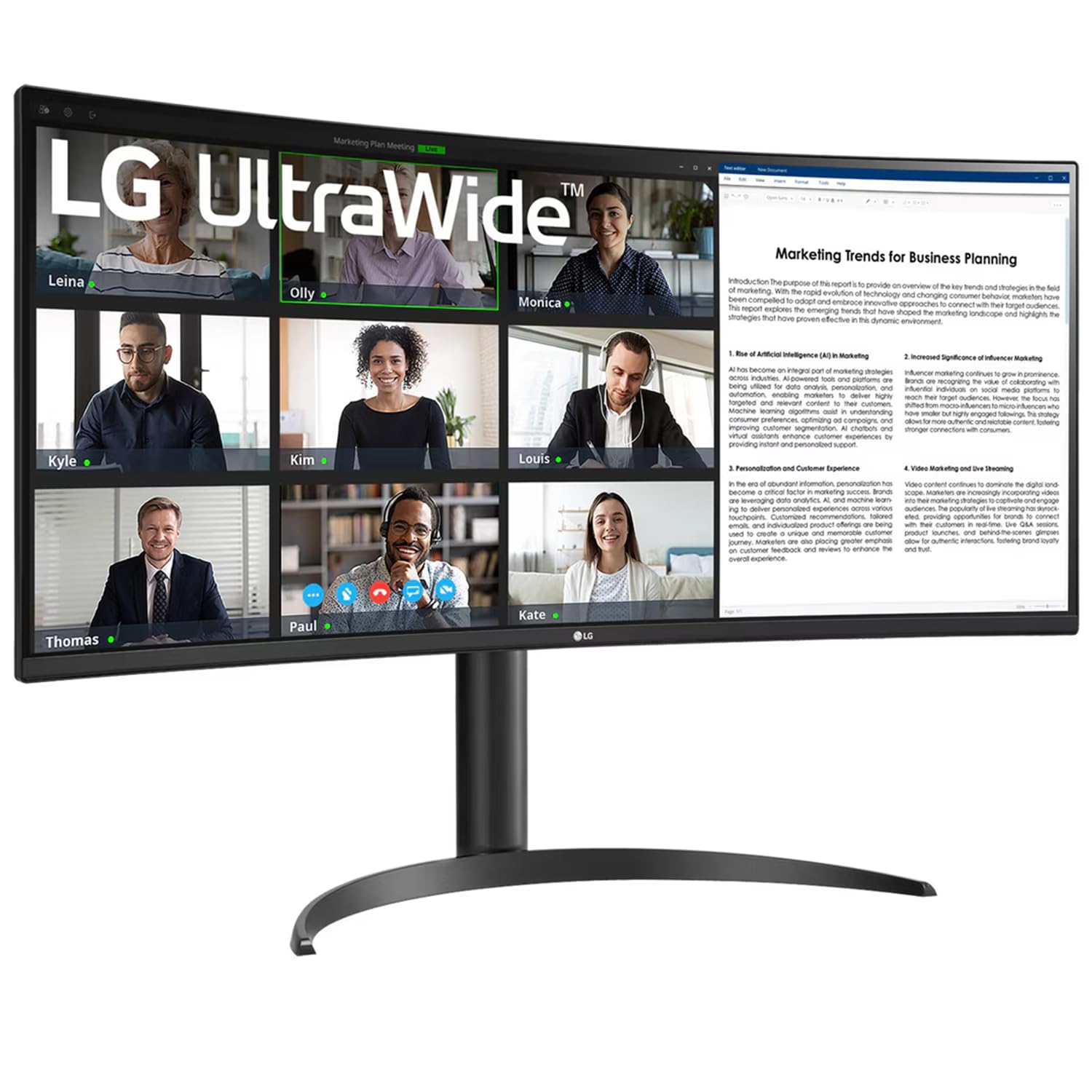 LG 34WR55QC 34" Curved UltraWide Monitor | 21:9 WQHD 3440x1440 | HDR10 | 100Hz | USB-C PD | AMD FreeSync | sRGB 99% | Height & Tilt Adjustable | Black