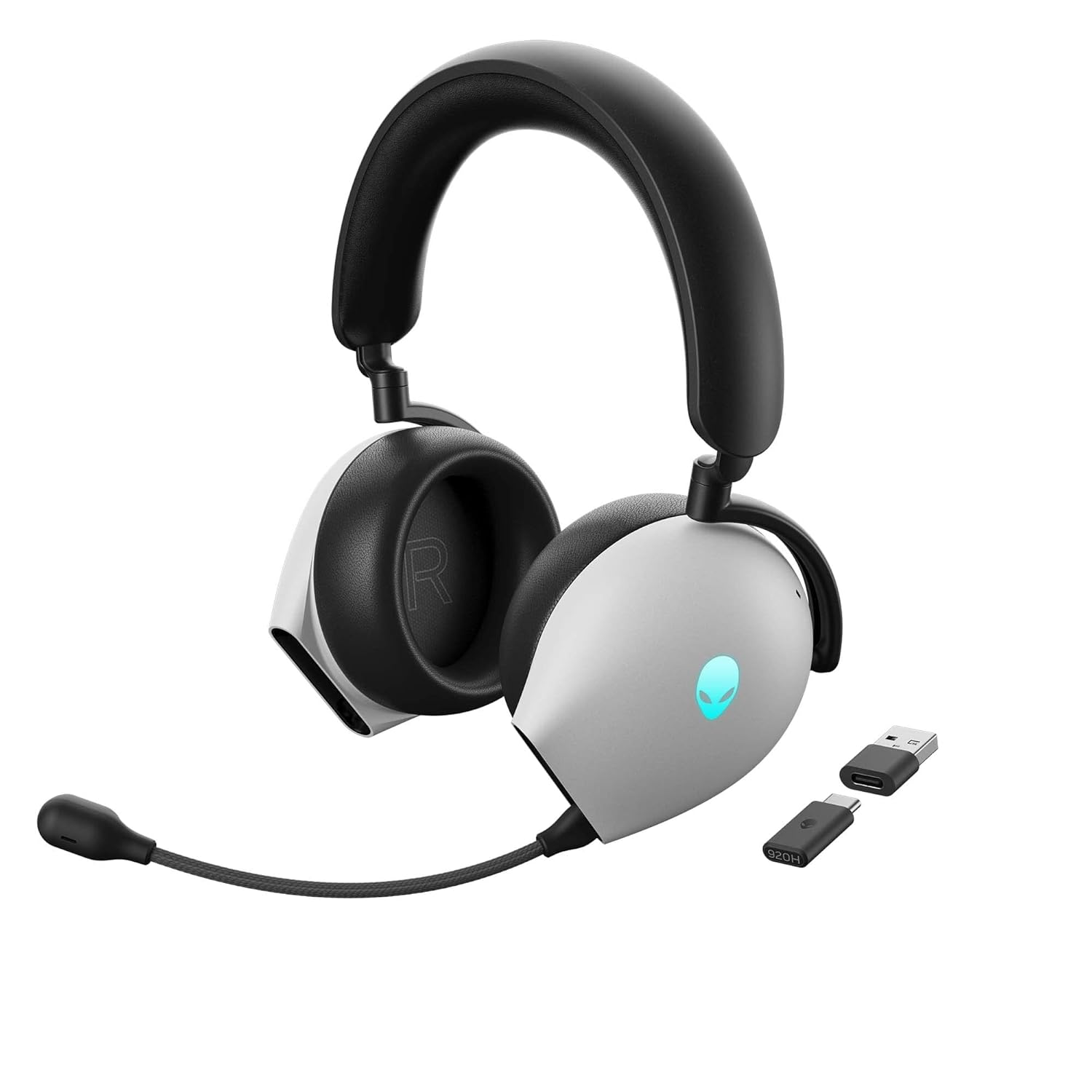 Alienware AW920H Tri-Mode Wireless Gaming Headset | Dolby Atmos, Active Noise Cancelling, AI Mic, USB-C Dongle, Lunar Light, Over-Ear, Multicolor