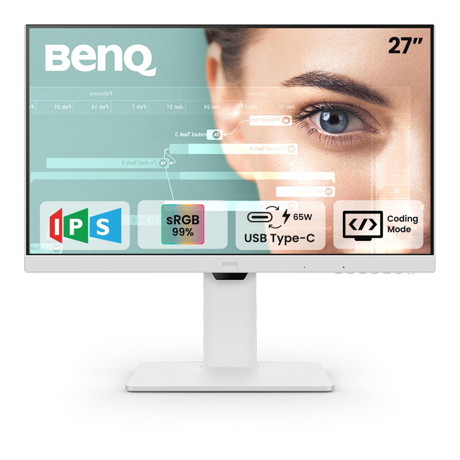 BenQ GW2786TC 27" IPS Full HD Monitor | 100Hz, USB-C (65W PD), Daisy Chain, 99% sRGB, Coding Mode, Height Adjustable, HDMI, DP, USB Hub, Eye Care, White