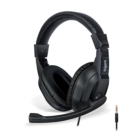 FINGERS S10 Wired On-Ear Headphones with Adjustable Mic, 40mm Drivers, Crystal Clear Sound, 3.5mm Connector - Black