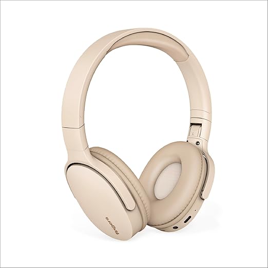 FINGERS Rock-n-Roll H6 On-Ear Bluetooth Headphones with Mic, 12 Hours Playtime, 40mm Drivers, FM Radio, MicroSD, AUX, Bluetooth v5.4 - Beige