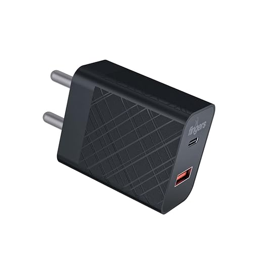 FINGERS PA-Fast-C20 20W Fast Charging Mobile Adapter with Dual USB Ports (USB-A Quick Charge & Type-C PD) for iOS & Android Devices - Classic Black