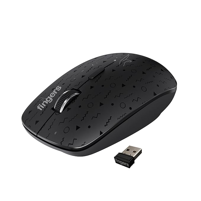 FINGERS TrendyGrip Wireless Mouse with Abstract Designs (2.4 GHz, Advanced Optical Technology, USB Receiver, DVR Compatible, Power Saving Mode, Built-in Switch, Plug-and-Play)