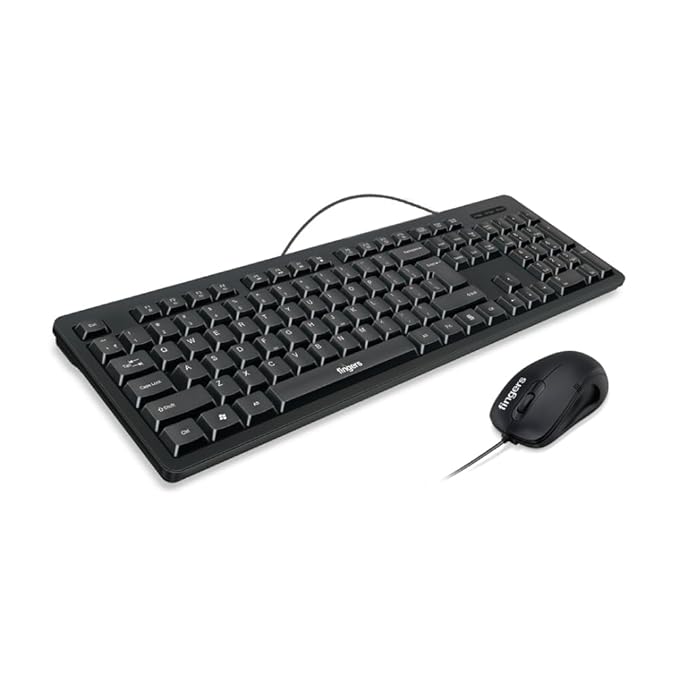 FINGERS MarvelCombo Wired Deskset – USB Keyboard & Mouse Set with 12 Soft-Touch Media Controls, Rupee Key, Compatible with Windows, macOS & Linux