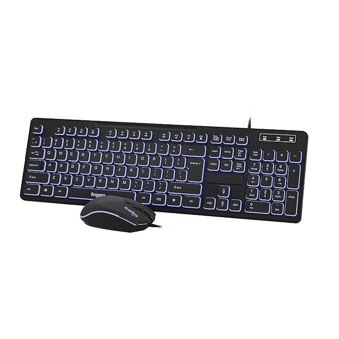 FINGERS Magnifico Duo Wired Backlit Keyboard and Mouse Combo – Laser Etched Characters, 3 Illuminating Backlight Colors, Jet Black