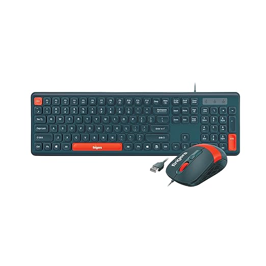 FINGERS Velvet Combo Rangeela Series Wired Deskset (Mouse + Keyboard) - Optical Technology, 12 Soft-Touch Media Controls & Rupee Key (Bottle Green + Orange)