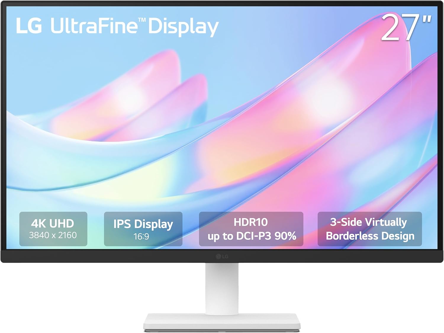 LG 27US500-W UltraFine 27-Inch 4K UHD HDR10 IPS Monitor, Borderless Design, Reader Mode, Flicker Safe, HDMI, DisplayPort - White