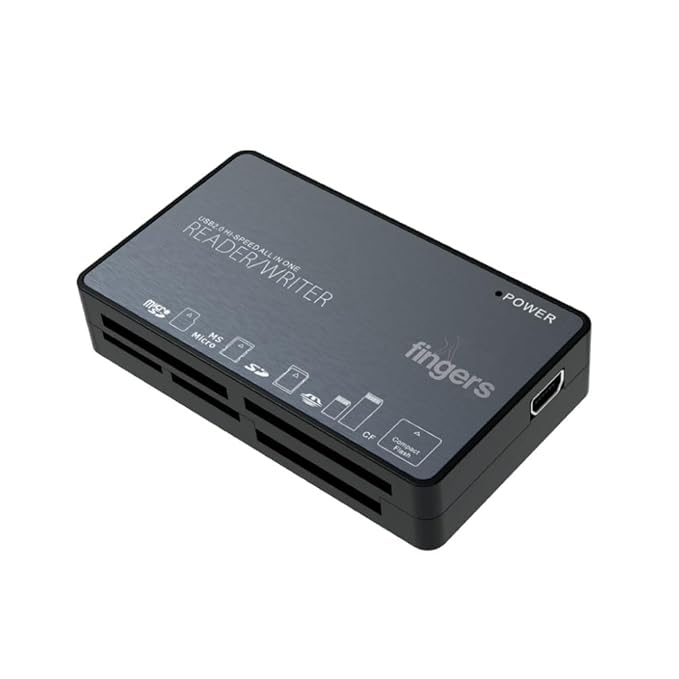 FINGERS 6-in-1 Universal Card Reader – SD, M2, TF, MS, XD, and Compact Flash Slots, Compatible with Windows and macOS