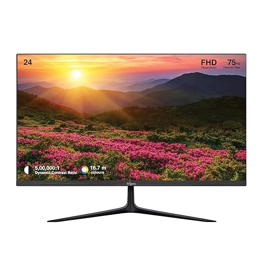 FINGERS The Big Picture 23.8" FHD LED Monitor – Ultra-Slim & Frameless, 1920x1080 px, 16.7M Colours, Wall Mountable, VGA, HDMI & Audio Out Ports (Satin-2400, Black)