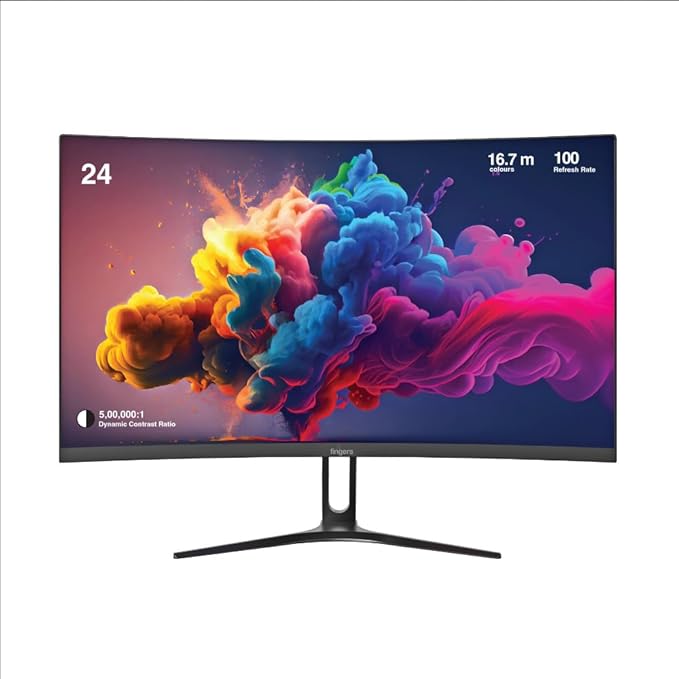 FINGERS Satin-Curve-2421 23.81" Curved LED Monitor (60 cm) - 1920x1080 FHD, Ultra-Slim Design, HDMI + VGA Ports, 100Hz Refresh Rate, 250 Nits Brightness, Wall-Mountable