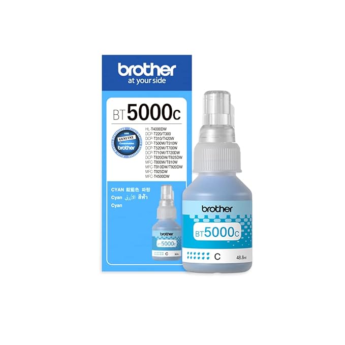 Brother BT5000C Cyan Ink Bottle - High-Yield, Compatible with Brother Printers