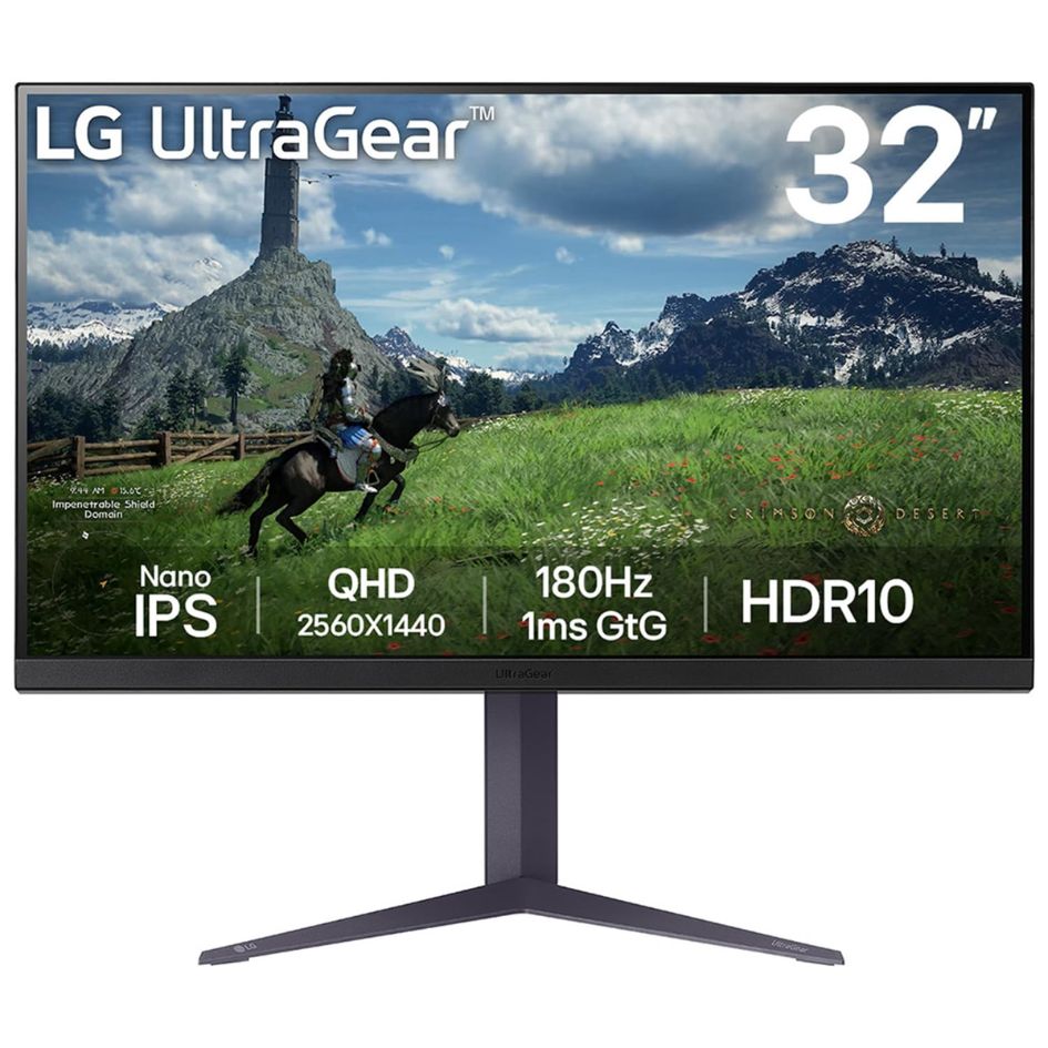 LG 32GS85Q 32" QHD Nano IPS UltraGear Gaming Monitor, 180Hz, 1ms, G-SYNC & FreeSync, HDR10, Adjustable Stand, HDMI x2, DisplayPort, Black