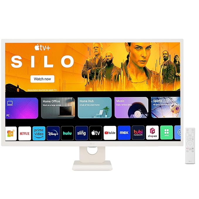 LG 32SR50F MyView Smart Monitor (32", 80cm) FHD IPS Display (1920 x 1080) with webOS, ThinQ Home Dashboard, AirPlay 2, Screen Share, Bluetooth, Stylish White Design for Work & Play