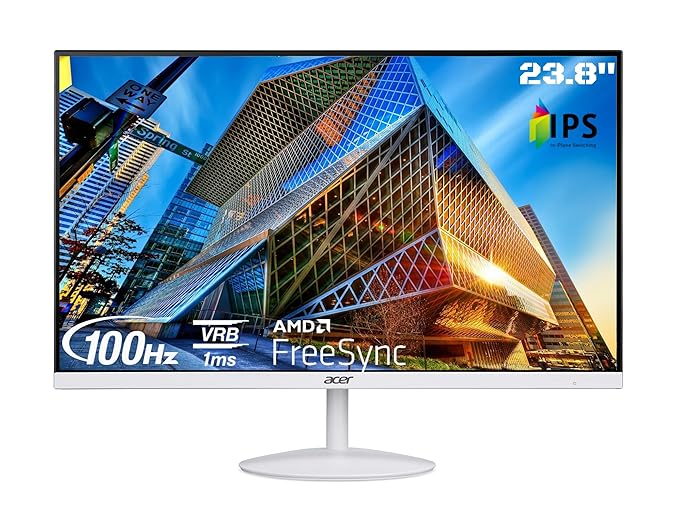 Acer SA242YE 23.8-Inch Full HD IPS Ultra Slim LED Monitor, 100Hz Refresh Rate, 1ms VRB, AMD FreeSync, HDMI & VGA, Stereo Speakers, Eye Care, White